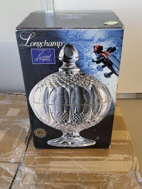 Vtg 24% Cristal D'Arques Glass Pedestal Candy Dish Lid France 6.5” Longchamp